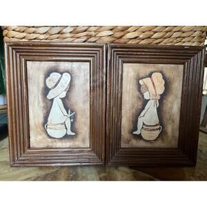 Pair of Vintage Framed Pictures “sitting on the pot”